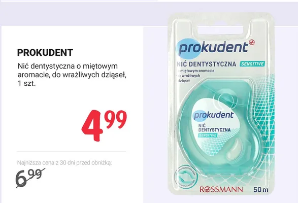 Nić dentystyczna o miętowym aromacie, do wrażliwych dziąseł promocja w Rossmann