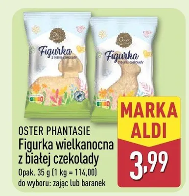 Figurka wielkanocna z białej czekolady do wyboru: zając lub baranek promocja w Aldi