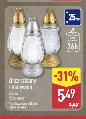 Znicz szklany z motywem promocja w Aldi