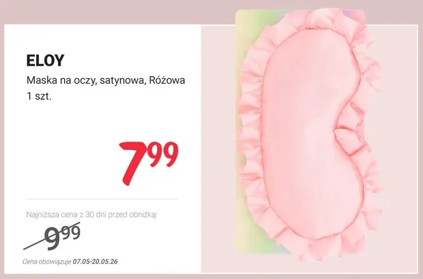 Maska na oczy satynowa Różowa ELOY promocja w Rossmann
