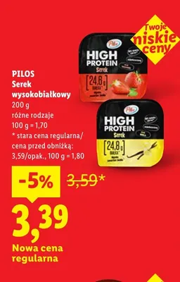 Serek wysokobiałkowy truskawkowy Pilos High Protein promocja w Lidl