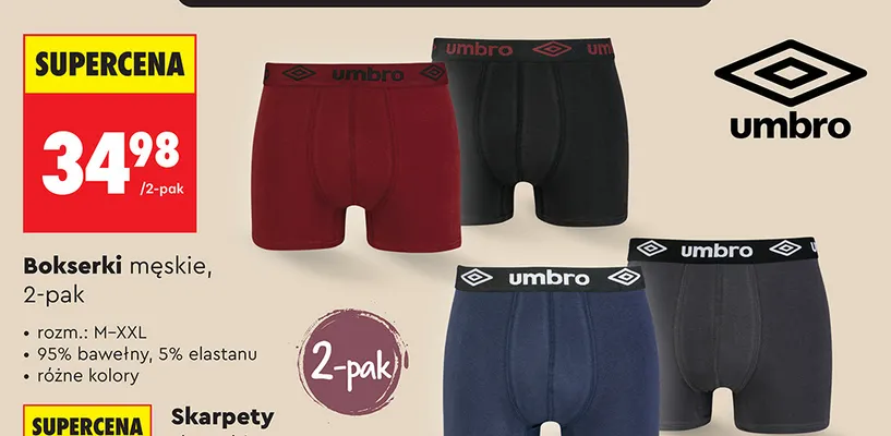 Bokserki męskie 2-pak Umbro promocja w Biedronka