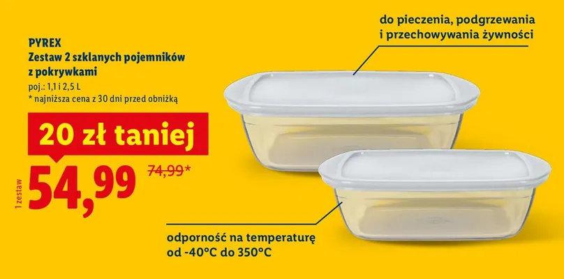 Zestaw 2 szklanych pojemników z pokrywkami promocja w Lidl
