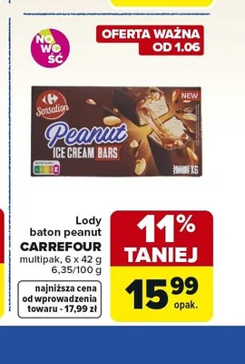 Lody baton peanut CARREFOUR 6-pak 42g promocja w Carrefour Market