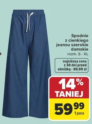 Spodnie z cienkiego jeansu szerokie damskie promocja w Carrefour