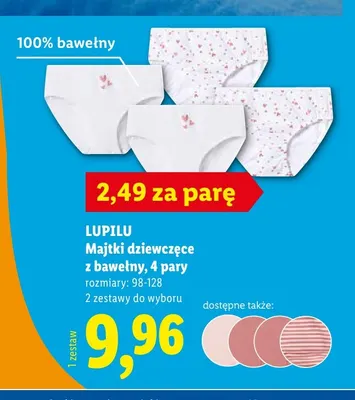Majtki dziewczęce z bawełny Lupilu 4-pak promocja w Lidl