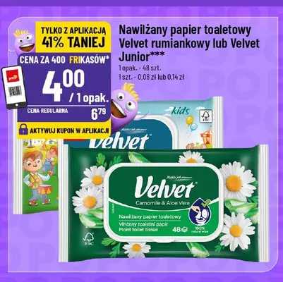 Nawilżany papier toaletowy Velvet rumiankowy promocja w POLOmarket
