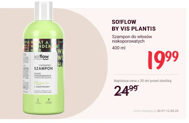 Szampon do włosów niskoporowatych So!flow by Vis Plantis promocja w Rossmann