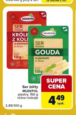 Ser żółty w plastrach Mlekpol promocja w Carrefour Market