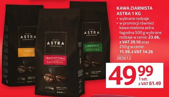 Kawa ziarnista Astra Espresso Łagodna promocja w Selgros