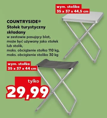 Stolek turystyczny składany w zestawie pasujący blat, może być używany jako stolek lub stolik, maks. obciążenie stolka 110 kg, maks. obciążenie stolika 30 kg promocja w Kaufland