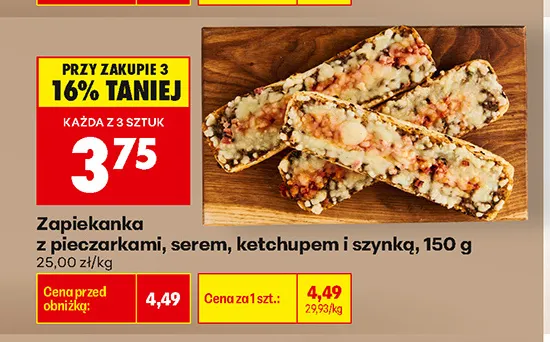 Zapiekanka z pieczarkami serem ketchupem i szynką promocja w Biedronka