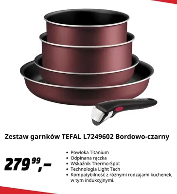 Zestaw garnków Tefal L7249602 bordowo-czarny promocja w Media Markt