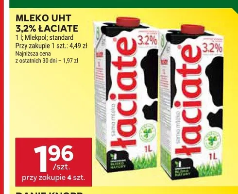 Mleko UHT 3,2% Łaciate promocja w Stokrotka