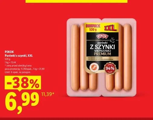 Parówki z szynki XXL Pikok promocja w Lidl