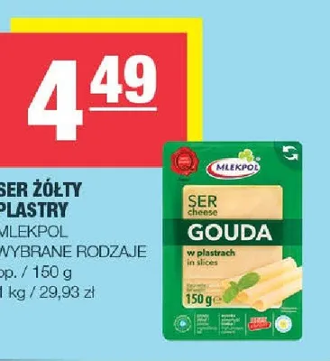 Ser żółty plastry Gouda Mlekpol promocja w SPAR