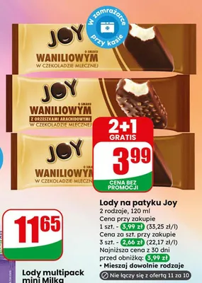 Lody na patyku Joy - 2 rodzaje promocja w Dino