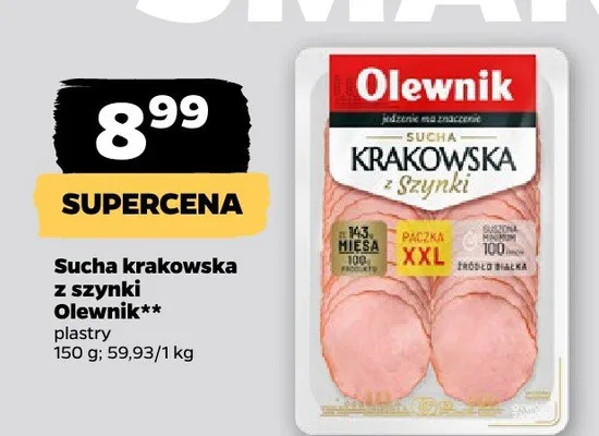 Sucha krakowska z szynki olewnik plastry promocja w Netto