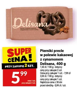Pierniki precle w polewie kakaowej z cynamonem Delisana, 400 g promocja w Twój Market