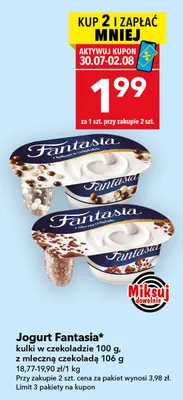 Jogurt Fantasia kulki w czekoladzie promocja w LEWIATAN