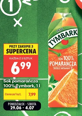 Sok pomarańczowy 100% Tymbark promocja w Biedronka