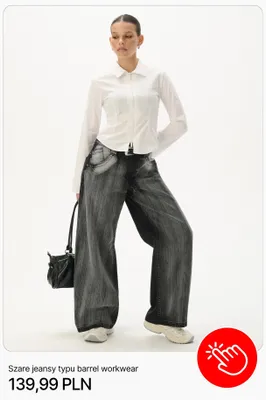 Jeansy damskie szare typu barrel workwear Cropp promocja w Cropp