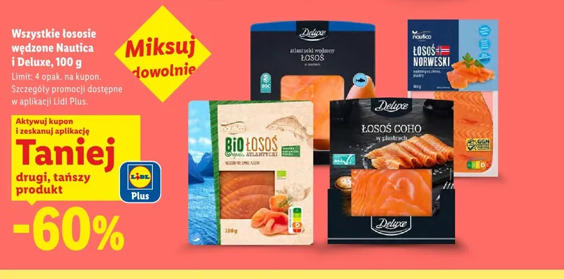 Łosoś atlantycki wędzony w plastrach Deluxe promocja w Lidl