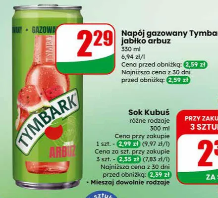 Napój gazowany Tymbark jabłko arbuz promocja w Dino