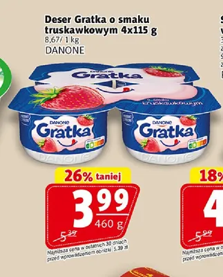 Deser Gratka o smaku truskawkowym 4-pak Danone promocja w Prim Market