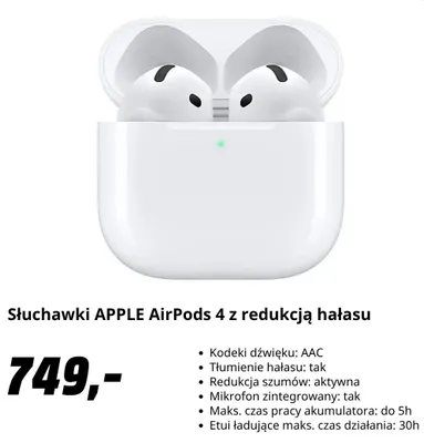 Słuchawki Apple AirPods 4 z redukcją hałasu promocja w Media Markt