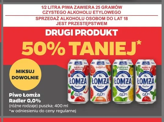 Piwo Łomża Radler 0,0% promocja w Netto
