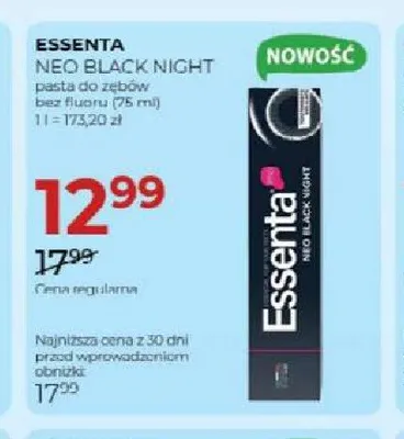 Pasta do zębów bez fluoru Essenta Neo Black Night promocja w Drogerie Jawa
