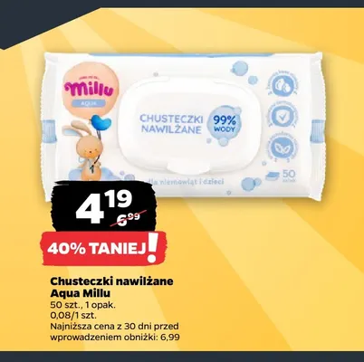 Chusteczki nawilżane Aqua Millu promocja w Netto