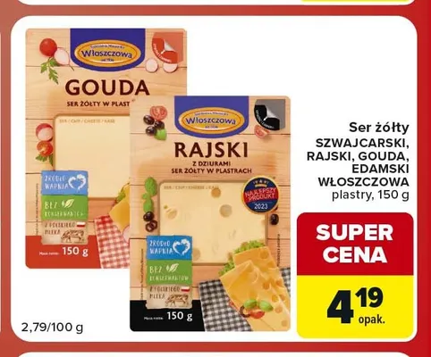 Ser żółty edamski w plastrach Włoszczowa promocja w Carrefour Market