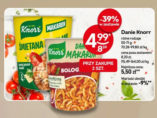 Danie makaron Knorr Śmietana promocja w Żabka