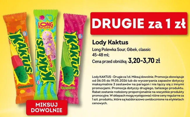 Lody Kaktus Long Polewka Sour promocja w Żabka