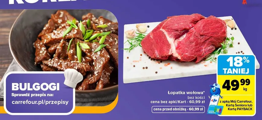 Łopatka wołowa bez kości promocja w Carrefour Market