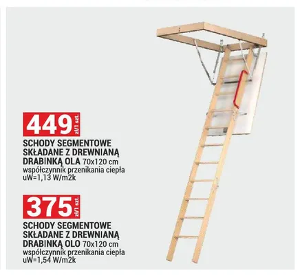 Schody segmentowe składane z drewnianą drabinką OLA 70x120cm promocja w Merkury Market