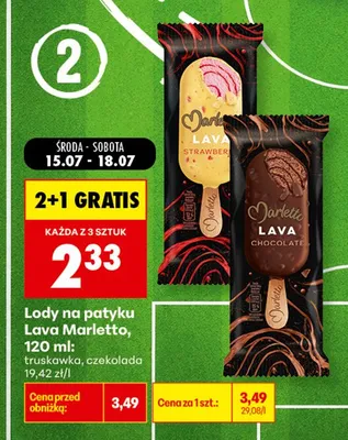 Lody na patyku Marletto Lava truskawkowe promocja w Biedronka