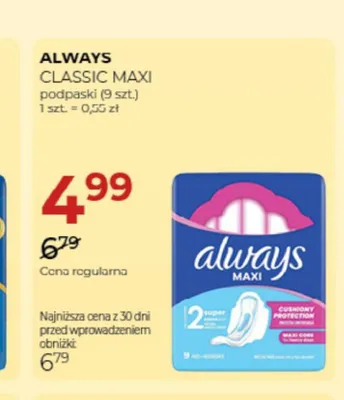 Podpaski Always Classic Maxi promocja w Drogerie Jawa