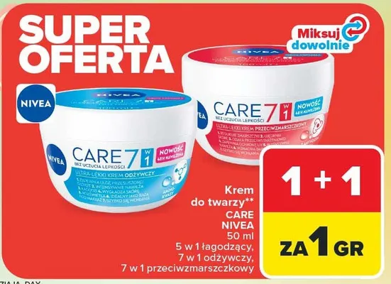 Krem do twarzy Care 50 ml 5 w 1 łagodzący, 7 w 1 odżywczy, 7 w 1 przeciwzmarszczkowy promocja w Carrefour