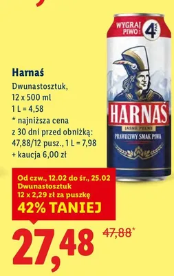 Piwo Harnaś jasne pełne promocja w Lidl