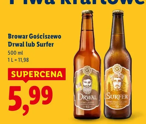 Piwo kraftowe Browar Gościszewo Drwal lub Surfer promocja w Lidl