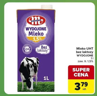 Mleko UHT bez laktozy Wydojone Mlekovita 1,5% promocja w Carrefour Express