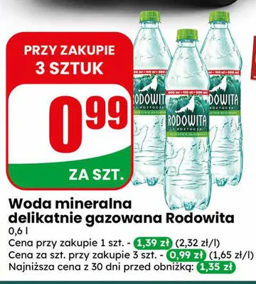 Woda mineralna delikatnie gazowana Rodowita promocja w Dino