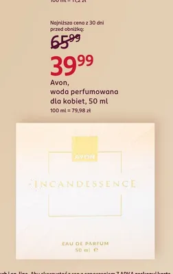 Woda perfumowana dla kobiet Avon Incandessence promocja w Rossmann