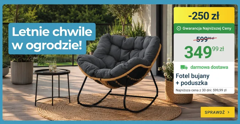 Fotel bujany z poduszką promocja w ERLI