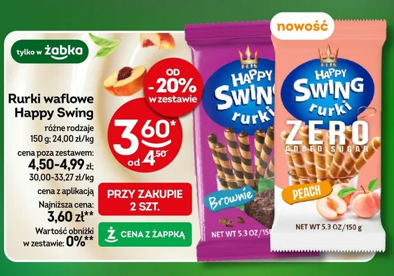 Rurki waflowe Happy Swing różne rodzaje promocja w Żabka