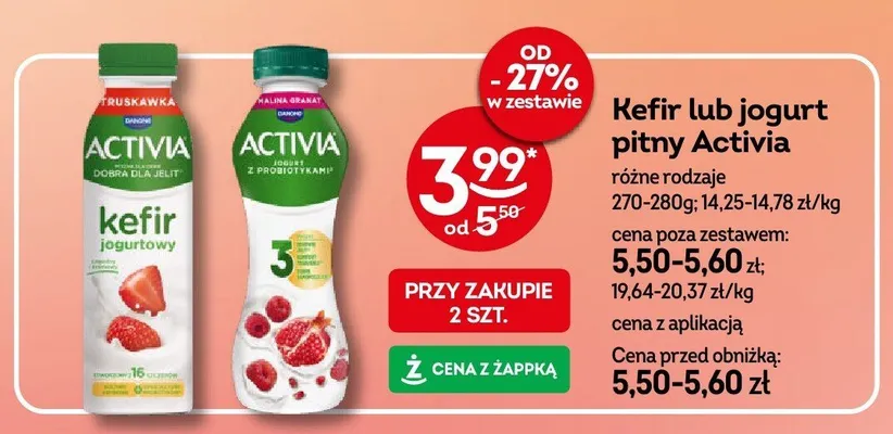 Jogurt pitny Activia malina granat promocja w Żabka