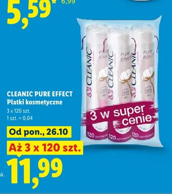 Płatki kosmetyczne Cleanic Pure Effect 3-pak 120 szt promocja w Lidl